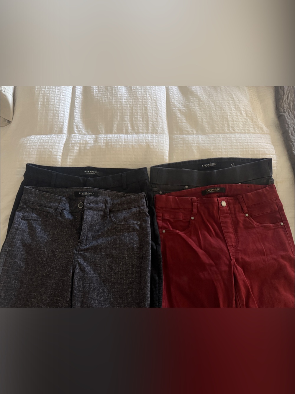 Bundle Liverpool Women’s Ankle & Cropped Jeans in Black, Charcoal and Burgundy